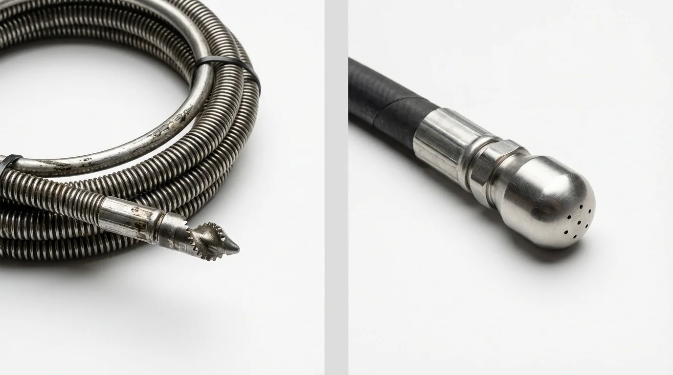 Drain snake cable and hydro jetting nozzle used for drain cleaning in Chester, PA