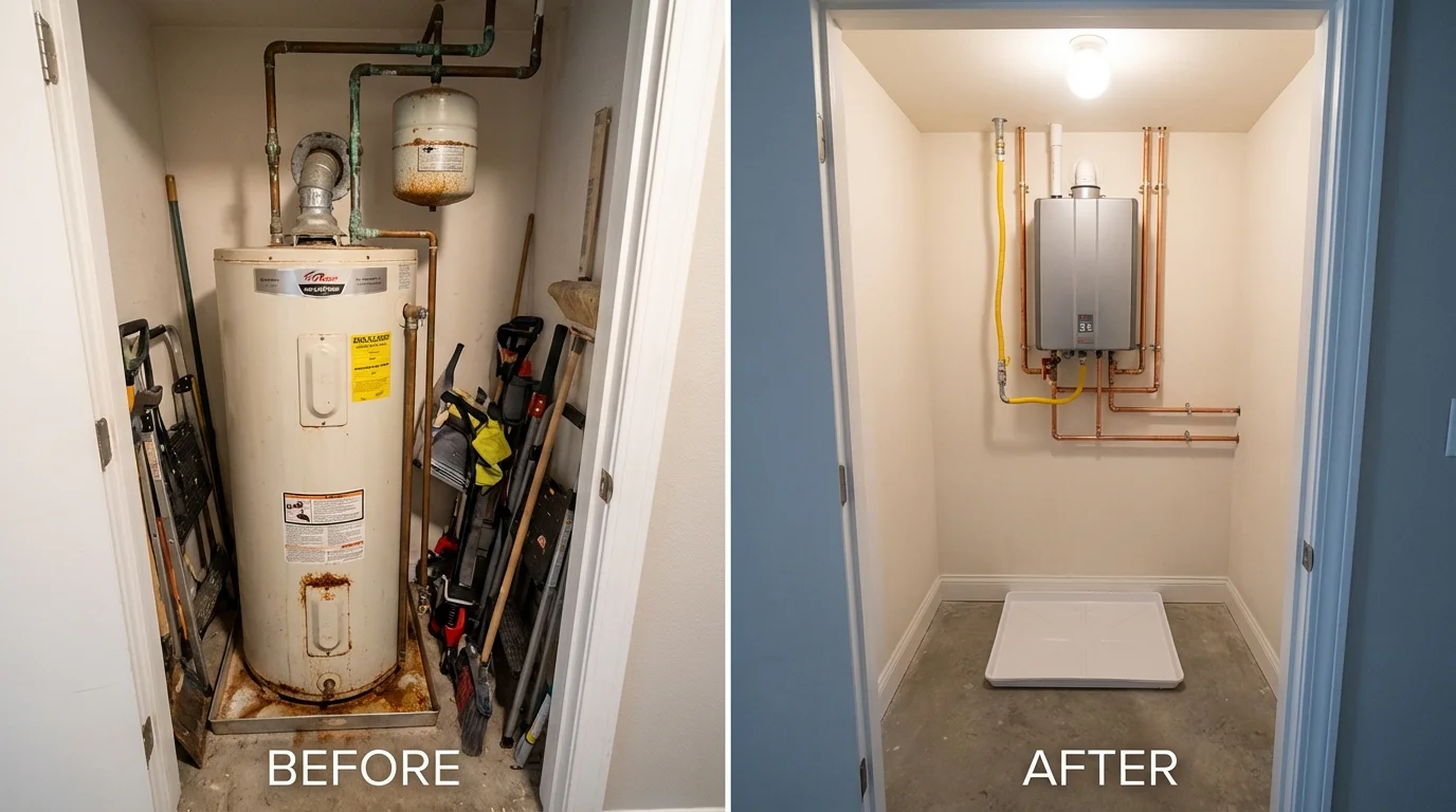 Tank water heater versus wall-mounted tankless unit comparison for Chester, PA homeowners