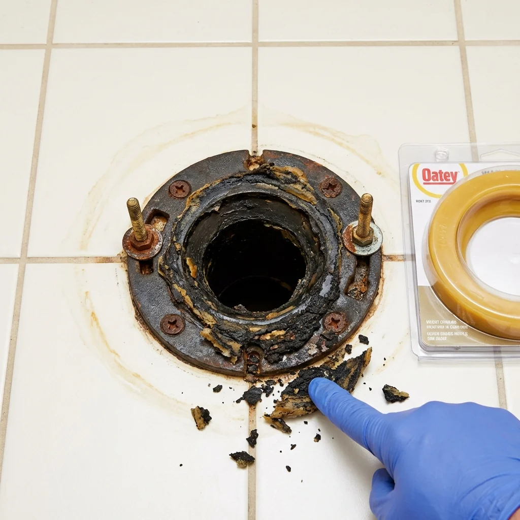 Failed wax ring showing water seepage at the base of a toilet in a Chester, PA home
