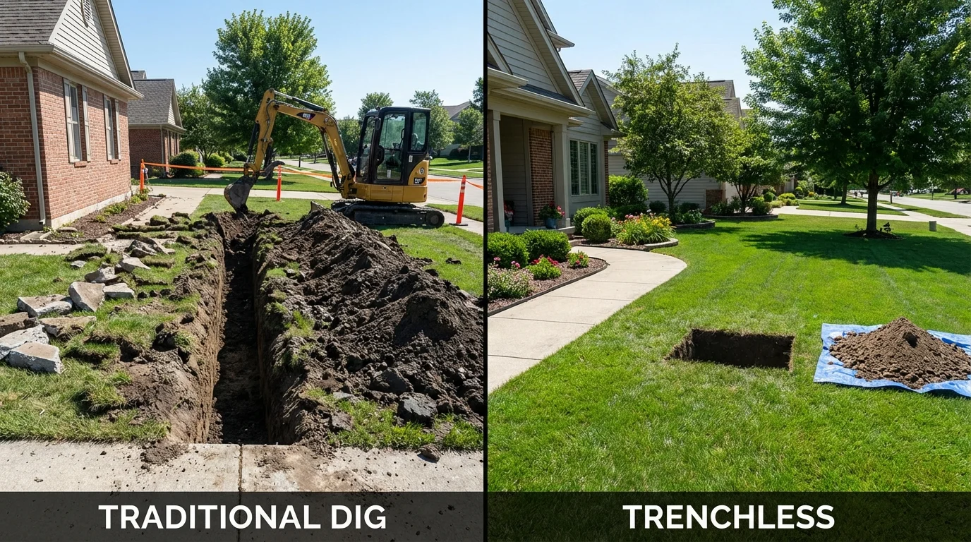 Trenchless sewer repair with minimal yard damage versus traditional excavation in Chester, PA